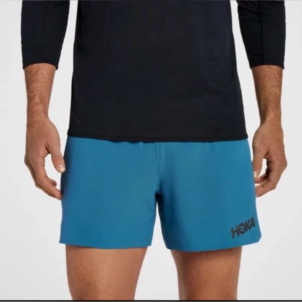Hoka One Glide 5" Lined Shorts Teal Blue Mens XS Back Zip Pocket